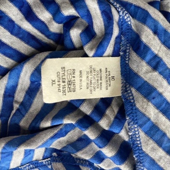 iC connie K women's top shirt tunic blue gray striped knit high low size XL - Picture 6 of 6